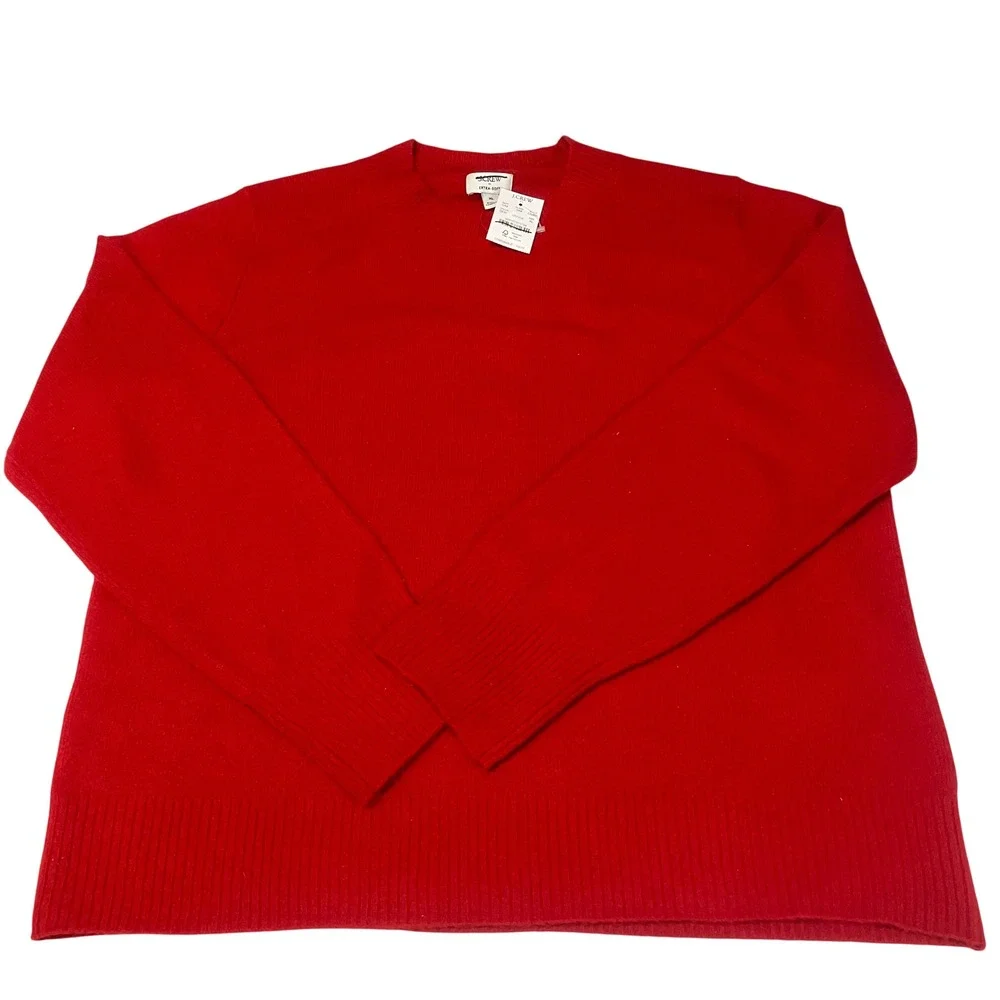 J.Crew Factory Crewneck Red Sweater Extra-Soft Yarn Women XL‎ NWT Holiday Flaw